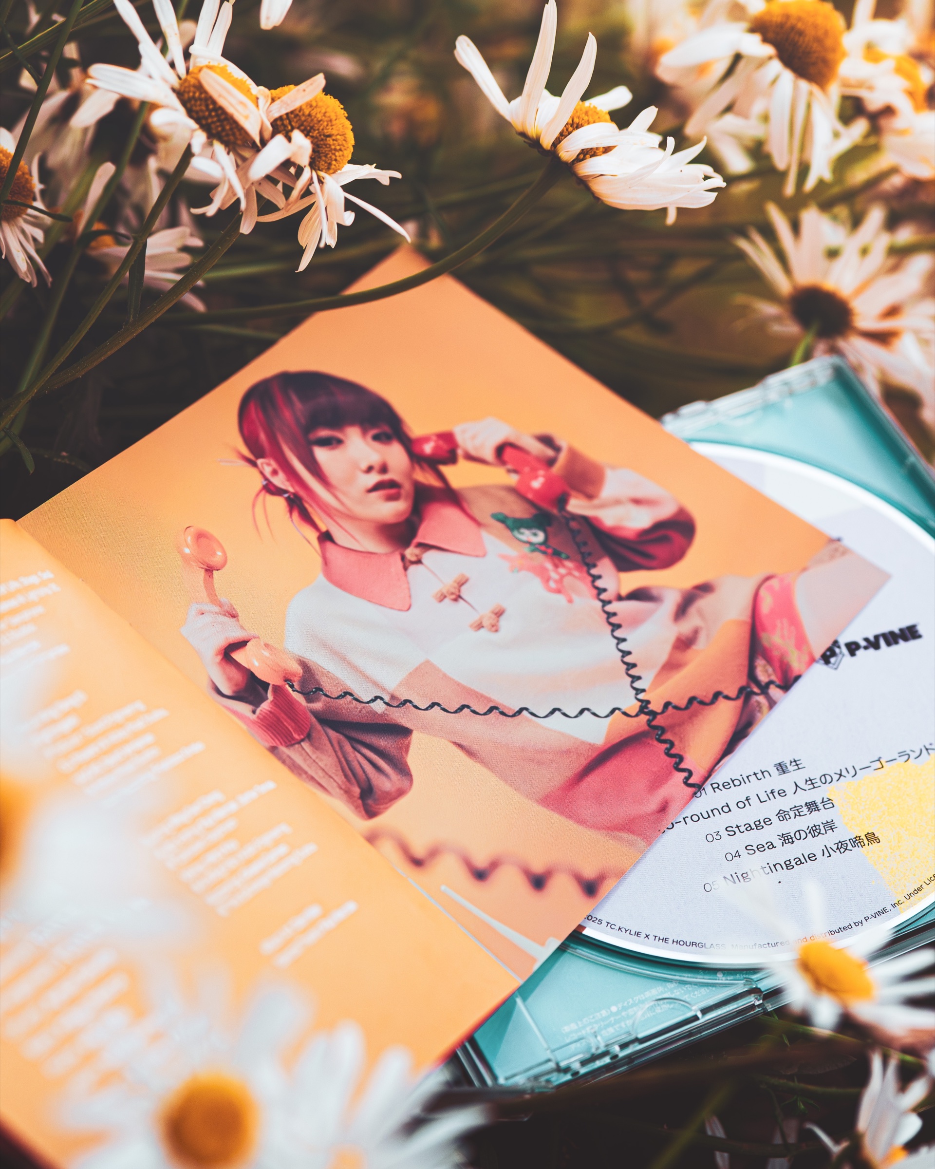RE:birth illustrated booklet and disc photographed among flowers